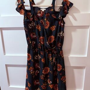 C Floral Ruffle Sleeve off the shoulder emerald green Dress